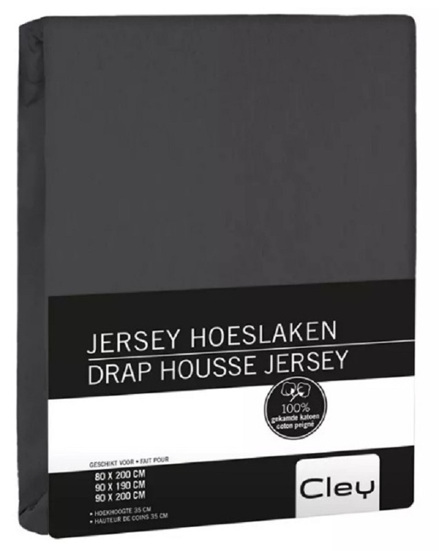 Hoeslaken Jersey Antraciet 90x200x35